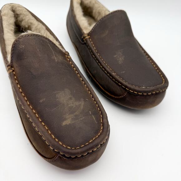 UGG Mens Ascot Matte Slippers US 8 EU 41 Brown Leather NIB main image 4